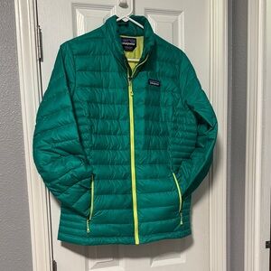 Patagonia Teal Jacket Bright Yellow Zipper, Excellent Used Condition, Women’s L